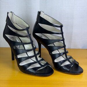 MICHAELKORS Black Mavis Open-Toe Leather Stiletto Sandals, Size 8